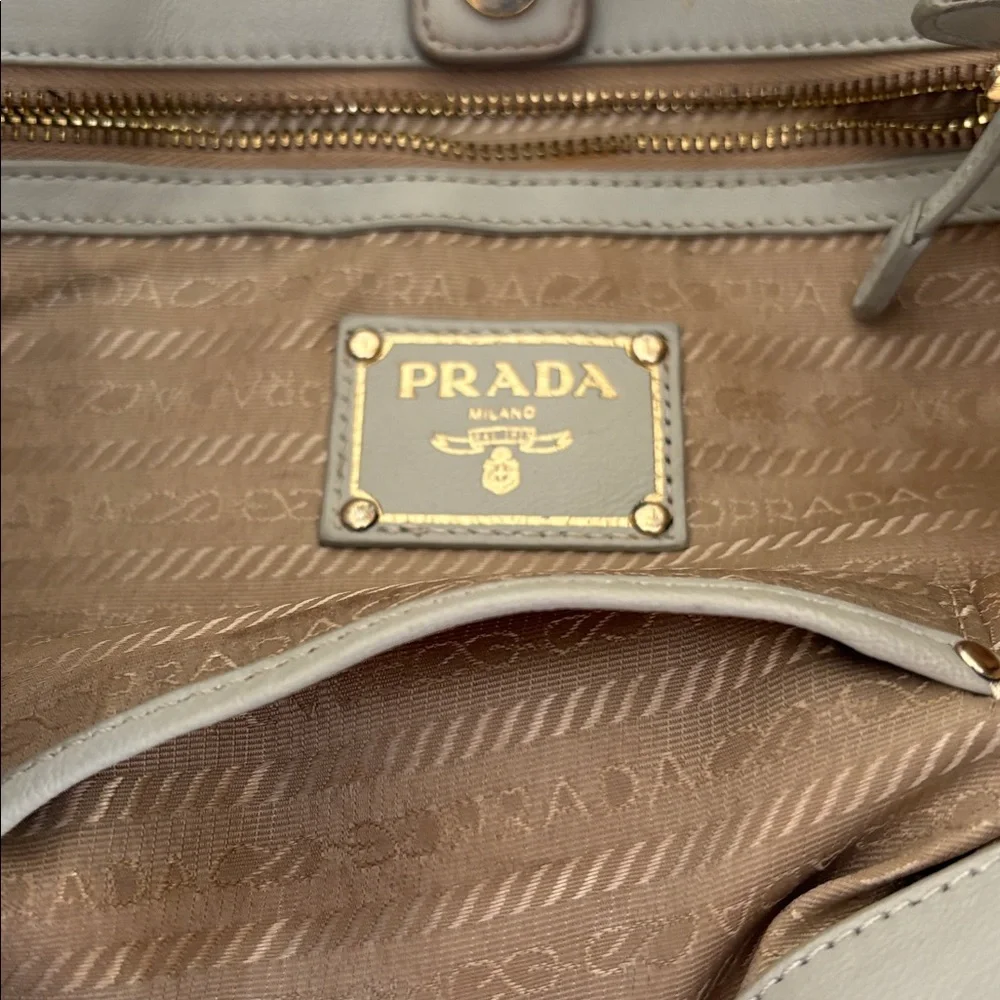 Prada Nylon Ruche Logo Plaque with Gold Hardware/ Beige - Picture 4 of 10
